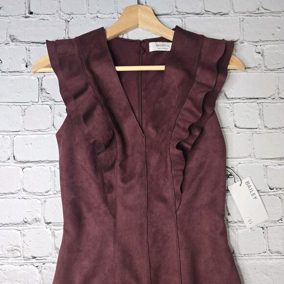 Bailey 44 Glade Skiing Faux Suede Plum Burgundy Sheath Ruffle Dress New Size Sm - Picture 2 of 14